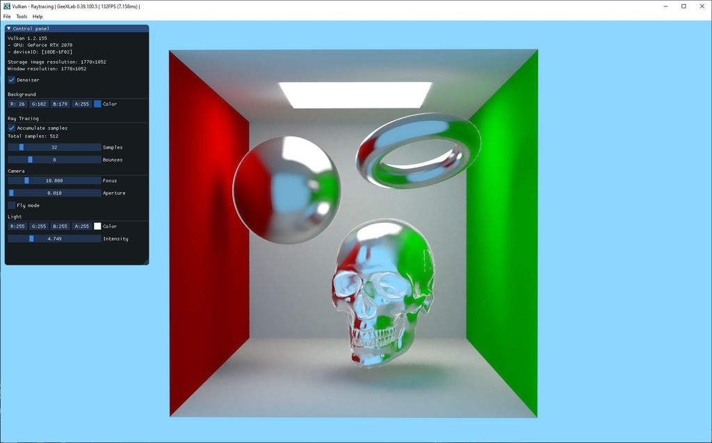 GeeXLab - Vulkan raytracing demo on NVIDIA GeForce RTX 2070 - Cornell Box