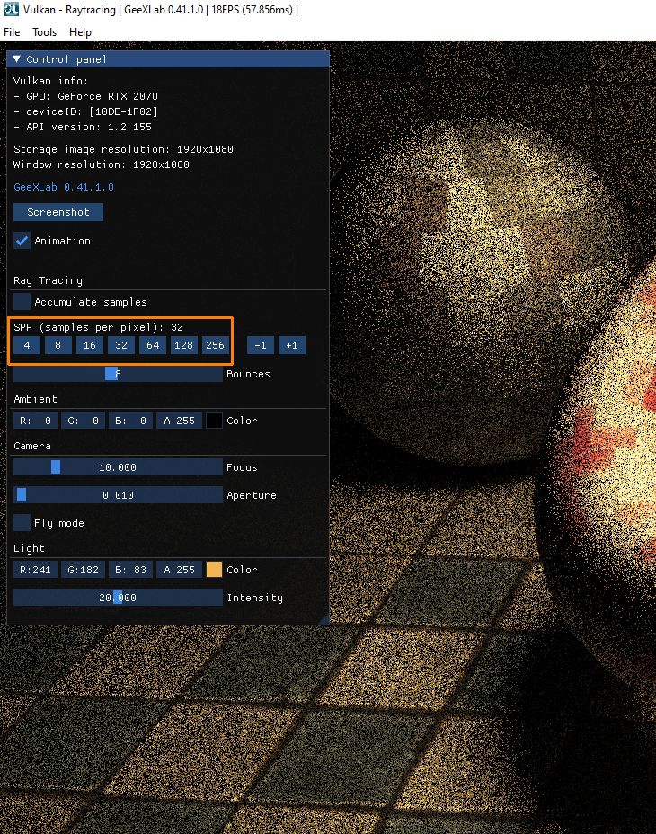 GeeXLab path tracing demo - Vulkan ray tracing benchmark