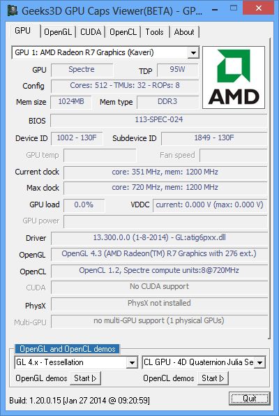 AMD Kaveri APU A10-7850K, GPU Caps Viewer