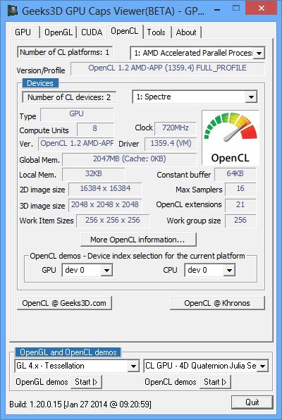 AMD Kaveri APU A10-7850K, GPU Caps Viewer, OpenCL info