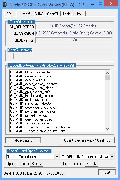 AMD Kaveri APU A10-7850K, GPU Caps Viewer, OpenGL info