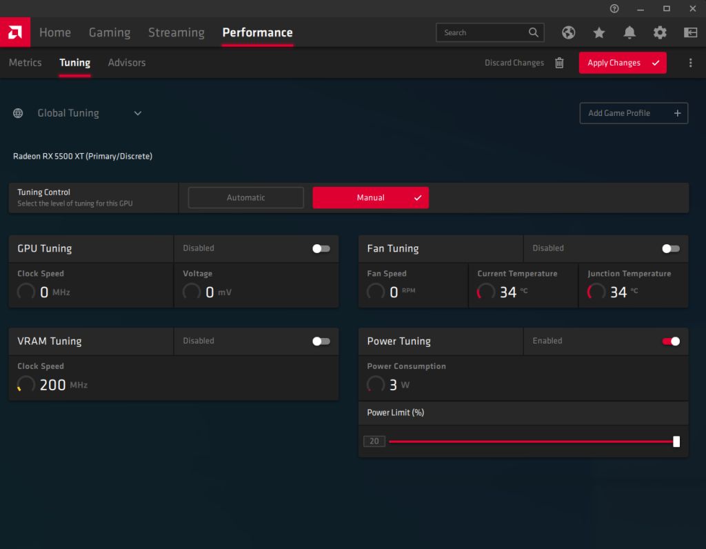 SAPPHIRE Pulse Radeon RX 5500 XT 8GB GDDR6 - Power setting in Adrenalin
