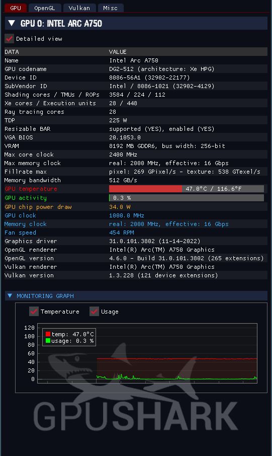 Intel Arc A750 LE - GPU Shark