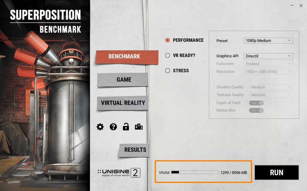 Unigine Superposition 1.1 - VRAM size OK - Intel Arc A750 GPU