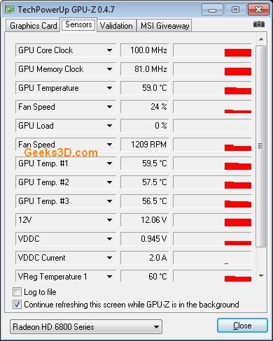 ASUS EAH6870, GPU-Z sensors
