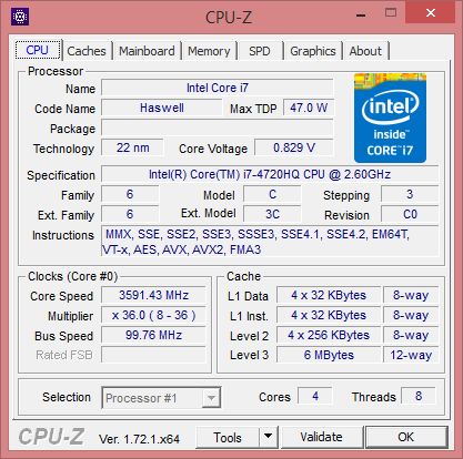 ASUS G551JW gaming notebook - CPU-Z