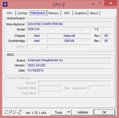 ASUS G551JW gaming notebook - CPU-Z