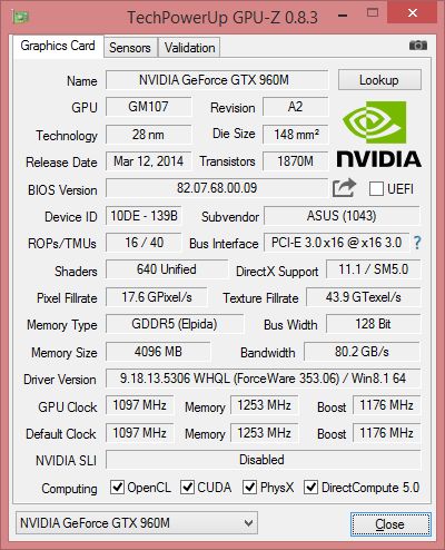ASUS G551JW gaming notebook - GPU-Z