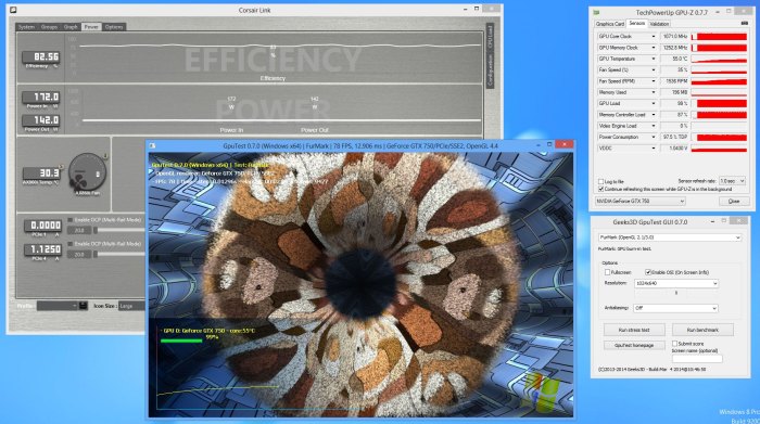 ASUS GeForce GTX 750, burn-in session with FurMark