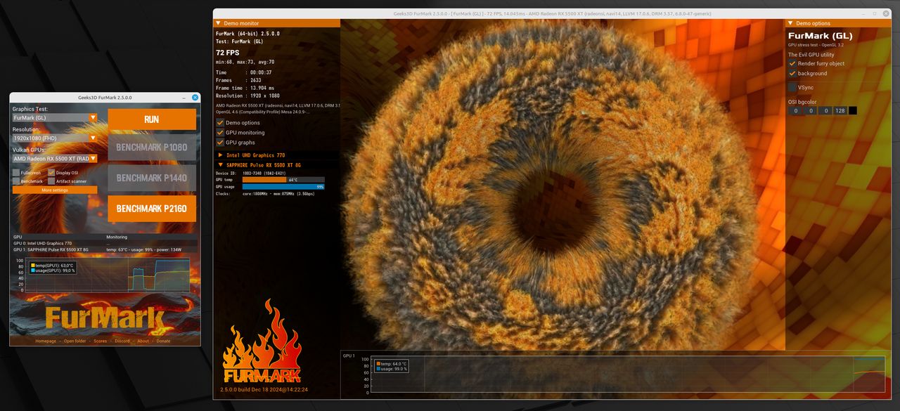 FurMark 2.5 GUI - Linux + Mesa driver + Radeon RX 5500 XT