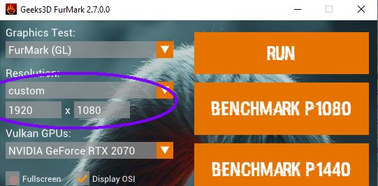 FurMark 2.7 - GUI: custom resolution