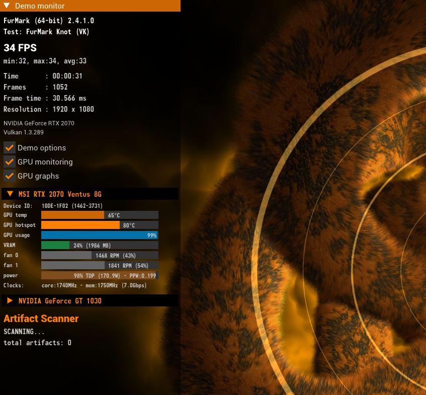 FurMark 2.4.1 - artifact scanner and Knot(VK) Vulkan demo