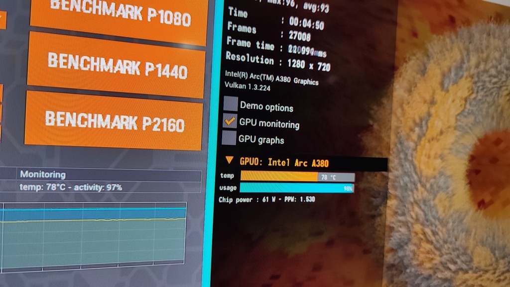 GpuMagick - FurMark Vulkan stress test - Intel Arc A380 GPU