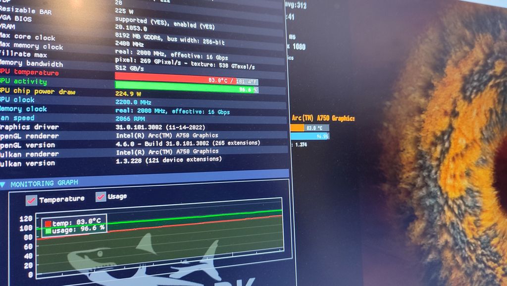 FurMark Vulkan stress test - Intel Arc A750 GPU