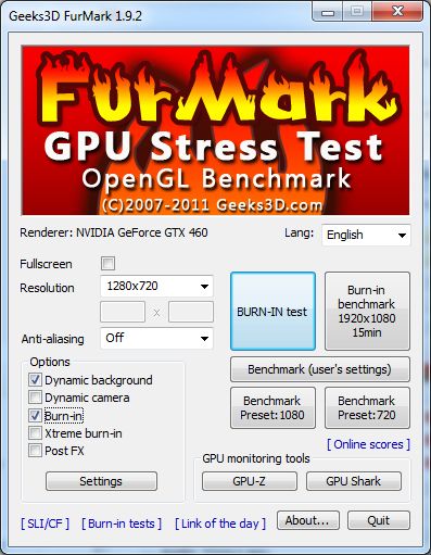 FurMark 1.9.2 startup dialog box