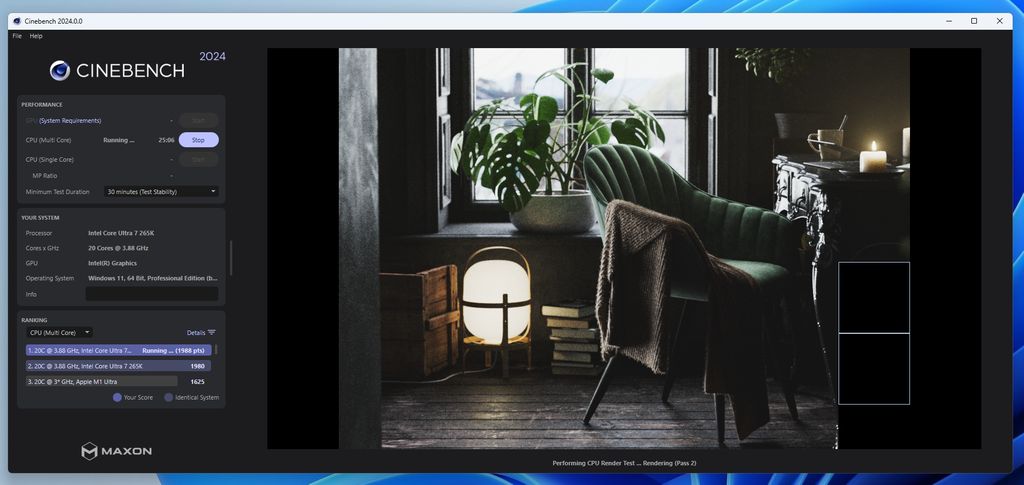 Geeks3D test bench - Cinebench R24 stress test