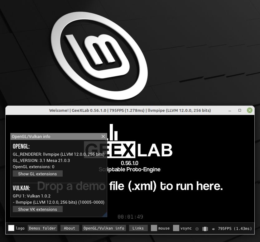 GeeXLab - mesa / llvmpipe renderer