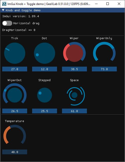 GeeXLab demo - Dear ImGui - Knob and toggle widgets