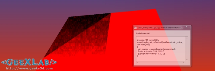 OpenGL 4.2 Atomic Counter Demo, GeeXLab