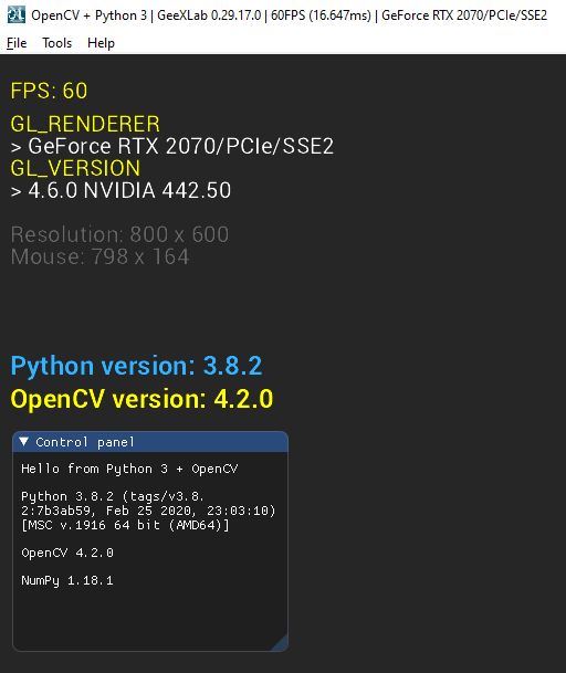 GeeXLab + Python 3 + OpenCV