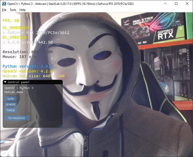 GeeXLab - Python 3 - Webcam video capture with OpenCV