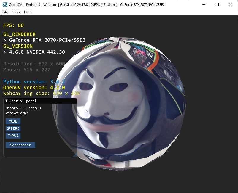 GeeXLab - Python 3 - Webcam video capture with OpenCV