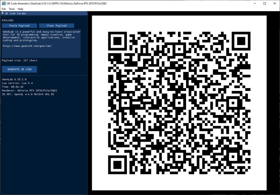 GeeXLab - QR Code Generator