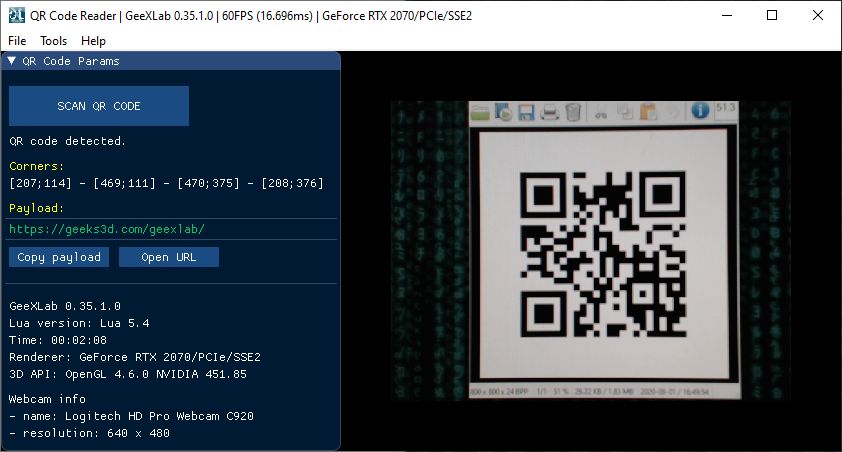 GeeXLab - QR Code Scanner with a webcam