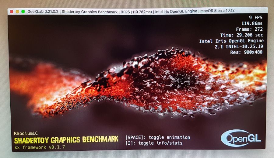 GeeXLab pixel shader benchmark - RhodiumLC for macOS