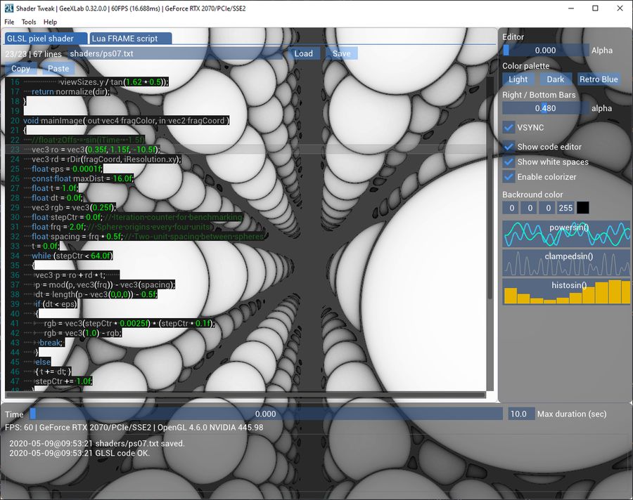 GeeXLab - Shader Tweak - Bonzomatic charBackground Style in ImGuiColorTextEdit