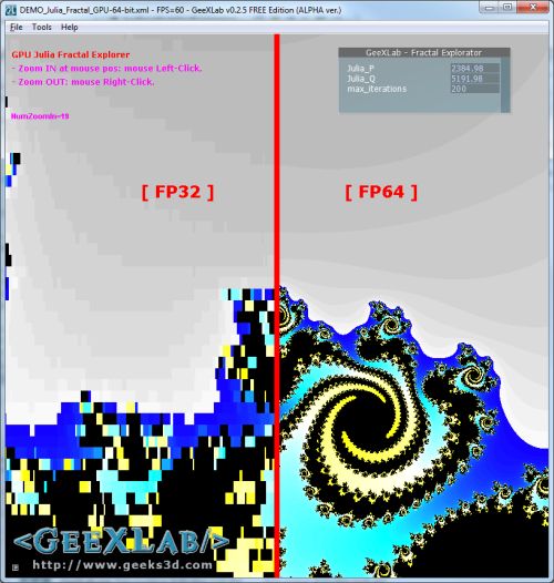 GeeXLab, Julia fractal, FP64 in GLSL
