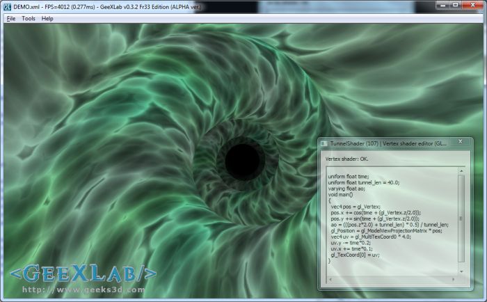 GeeXLab, Tunnel effect with GLSL