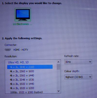 NVIDIA GeForce GTX 970, 4k resolution @ 30Hz in the control panel