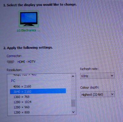 NVIDIA GeForce GTX 970, 4k resolution @ 60Hz in the control panel