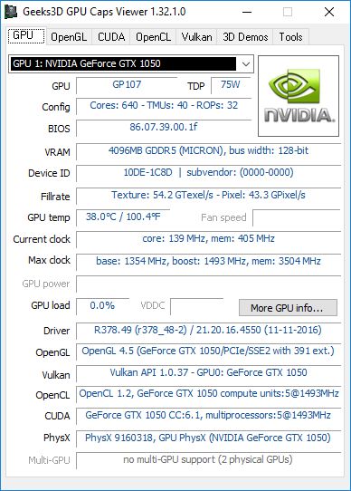 ASUS ROG Strix GL553VD Gaming Notebook - GPU Caps Viewer - NVIDIA GTX 1050
