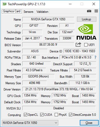 ASUS ROG Strix GL553VD Gaming Notebook - GPU-Z - NVIDIA GTX 1050