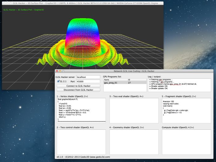 GLSL Hacker, Live coding of 3D surfaces plots