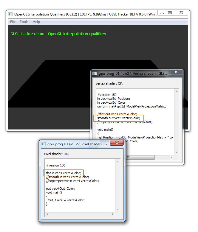 GLSL Hacker - OpenGL 3.2 interpolation qualifiers mismatch, Windows + GTX 660