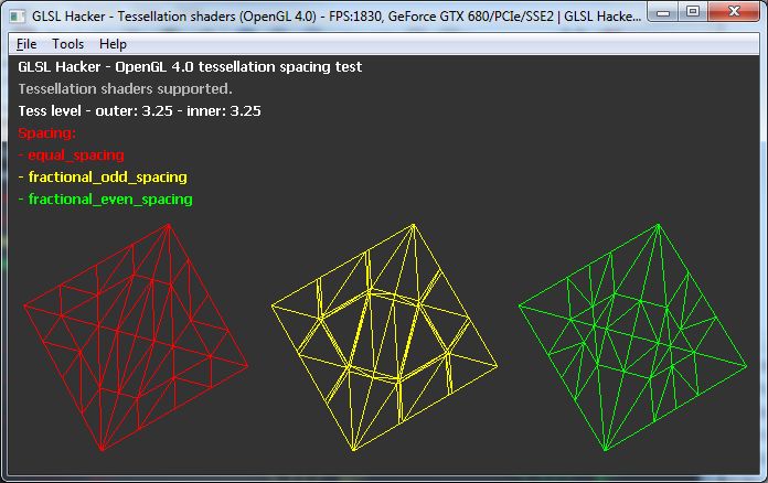 GLSL Hacker, OpenGL 4 tessellation spacing demo