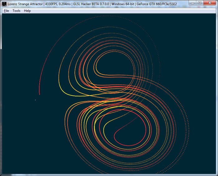 GLSL Hacker - Lorenz attractor - butterfly effect