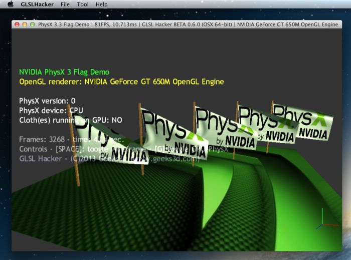 PhysX 3 Cloth/Flag Demo, Mac OS X version