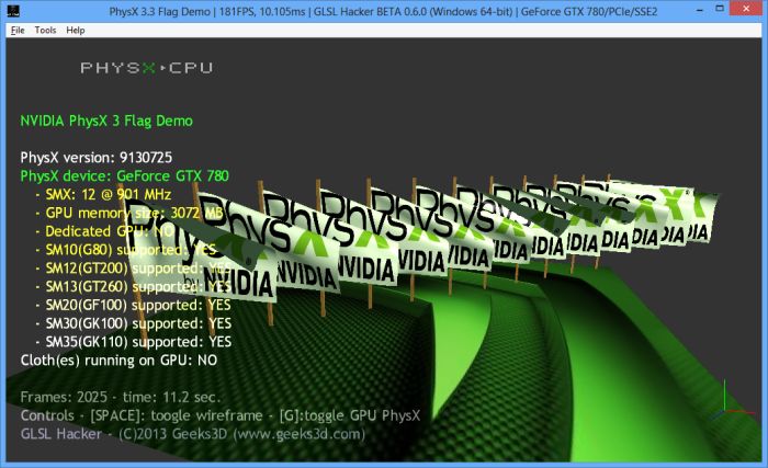 PhysX 3 Cloth/Flag Demo, Windows version