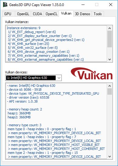 GPU Caps Viewer - Vulkan - Intel driver v4729