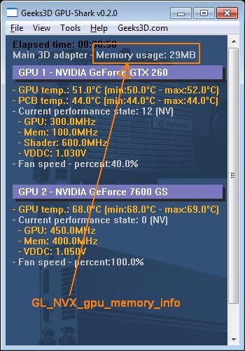 Memory usage - OpenGL - GeForce  GTX 260