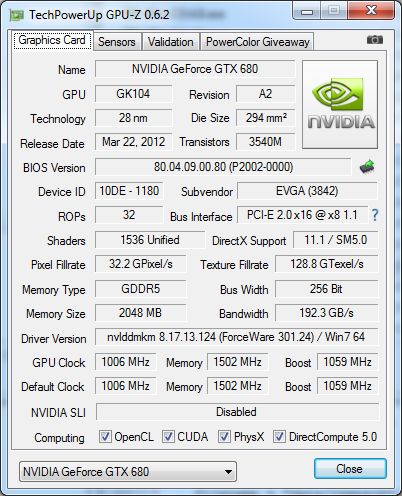 GPU-Z 0.6.2, GeForce GTX 680