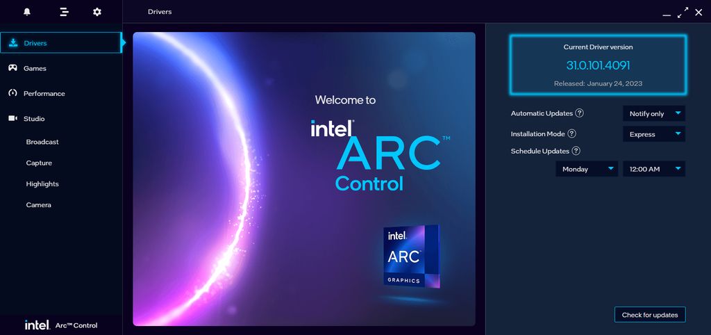 Intel Arc Control Center - desktop mode