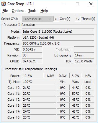 Intel Core i5-11600K - CoreTemp
