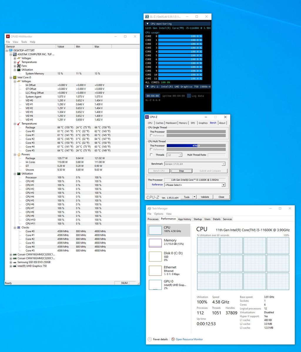 Intel Core i5-11600K - CPU-Z stress test