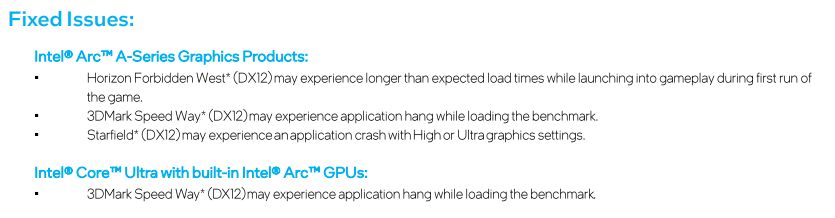 Intel Arc Graphics driver v5382 - fixed issues