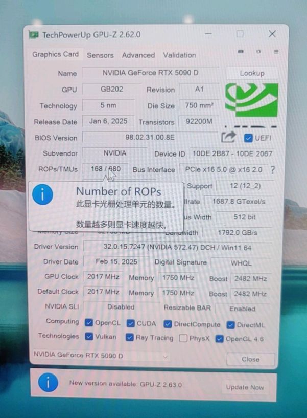 GeForce RTX 5090 with 8 Missing ROPs